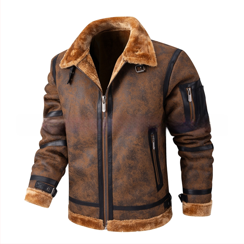 2024 m. Nauji vyriški odiniai drabužiai rudens ir žiemos vilnos pamušalu, sustorintu kailiu, vyriška odinė striukė, dalykinis laisvalaikio vyriškas paltas