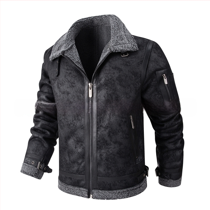 2024 m. Nauji vyriški odiniai drabužiai rudens ir žiemos vilnos pamušalu, sustorintu kailiu, vyriška odinė striukė, dalykinis laisvalaikio vyriškas paltas
