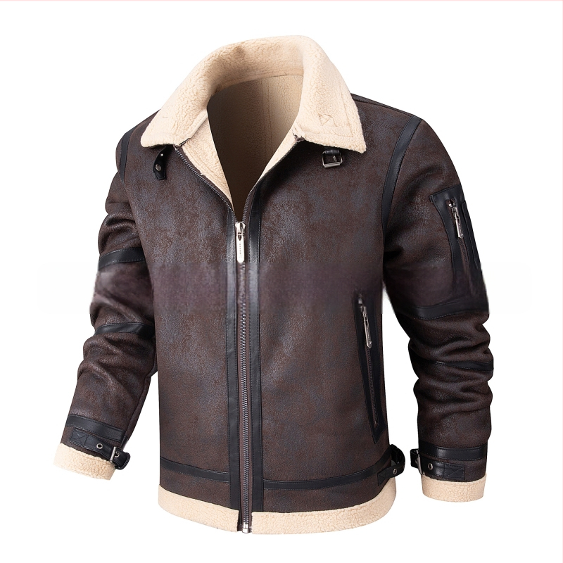 2024 m. Nauji vyriški odiniai drabužiai rudens ir žiemos vilnos pamušalu, sustorintu kailiu, vyriška odinė striukė, dalykinis laisvalaikio vyriškas paltas