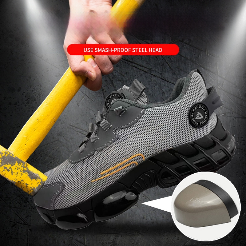 Darbo apsaugos batai su besisukančiomis sagomis, atsparūs dilimui, neslystantys apsauginiai batai, kvėpuojanti oro pagalvė, lengva elastinė paminkštinimas, Kevlaro vidpadis darbo batams