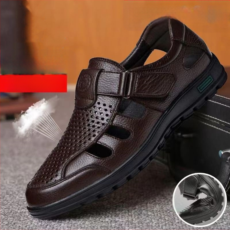 Vyriškos basutės 2024 m. vasarinės tuščiavidurės, kvėpuojančios, natūralios odos „Crocs“ ypač didelių dydžių, skirtos vidutinio ir pagyvenusio amžiaus tėčiams 4748