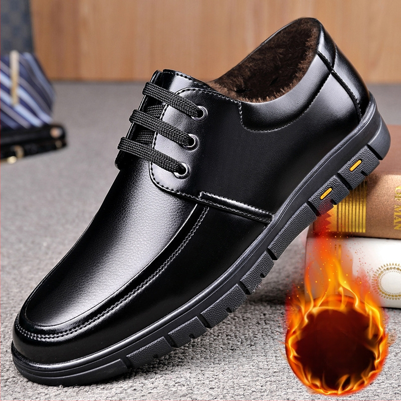 Jesenske i zimske muške poslovne ležerne kožne cipele s vezicama, muške mekane kožne univerzalne poslovne ležerne cipele s flis podstavom, tople pamučne cipele