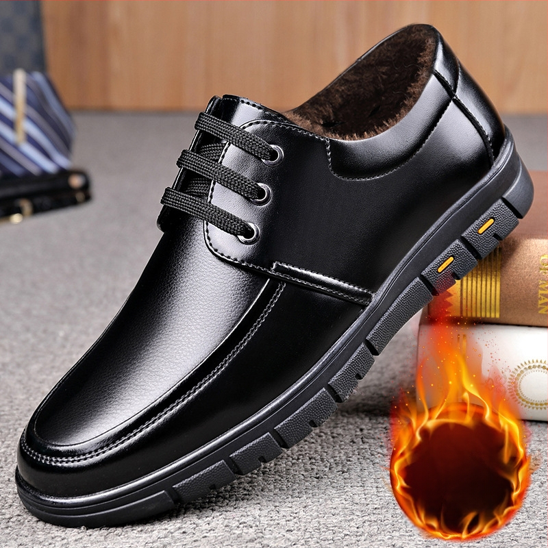 Jesenske i zimske muške poslovne ležerne kožne cipele s vezicama, muške mekane kožne univerzalne poslovne ležerne cipele s flis podstavom, tople pamučne cipele