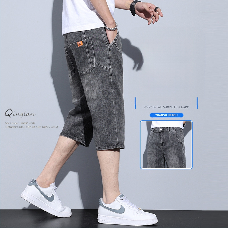 Pánske letné džínsové šortky, tenké voľné rovné nohavice, nové pánske trendy značky, sedembodové vrchné oblečenie, ležérne stredné nohavice