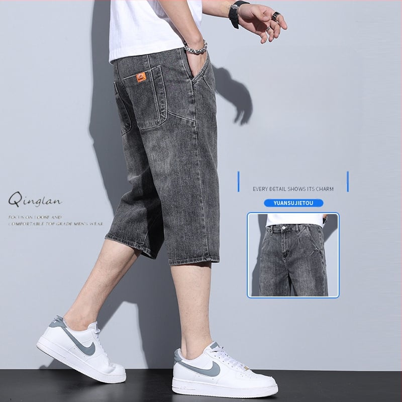 Pánske letné džínsové šortky, tenké voľné rovné nohavice, nové pánske trendy značky, sedembodové vrchné oblečenie, ležérne stredné nohavice