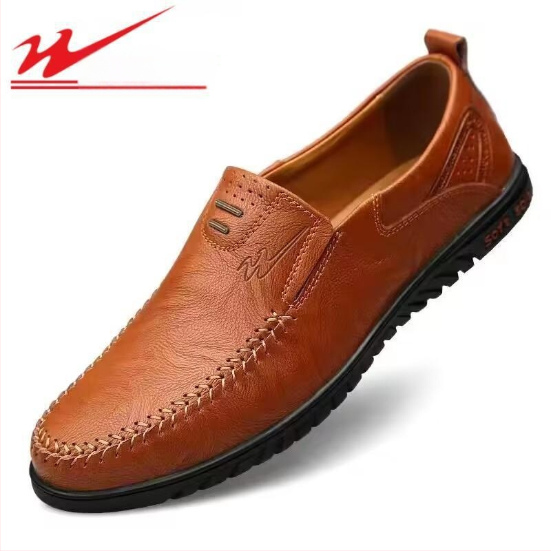 Double Star muške nove lijene slip-on cipele, muške cipele od prave kože s mekim dnom, prozračne, vodootporne, neklizajuće, ležerne kožne cipele