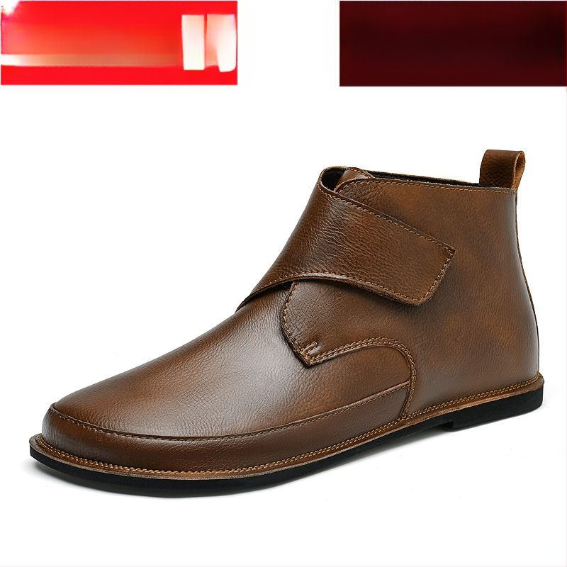 Férfi plus size 45 Magas szárú bőr cipő 46 Puha talpú tépőzáras 47 Gyapjú béléssel Meleg Retro Hétköznapi Bőr Férfi Martin Csizma