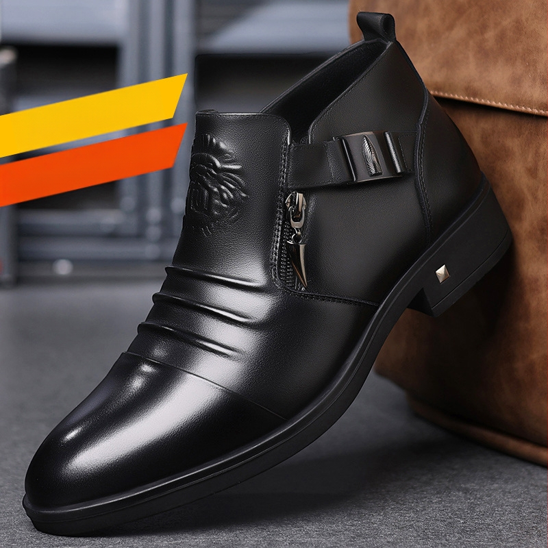 Pánske reliéfne martinské čižmy s obojstranným zipsom, európske a americké módne čižmy, kožené čižmy do práce, pánske spoločenské čižmy