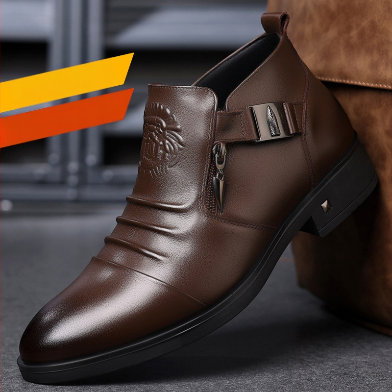 Pánske reliéfne martinské čižmy s obojstranným zipsom, európske a americké módne čižmy, kožené čižmy do práce, pánske spoločenské čižmy