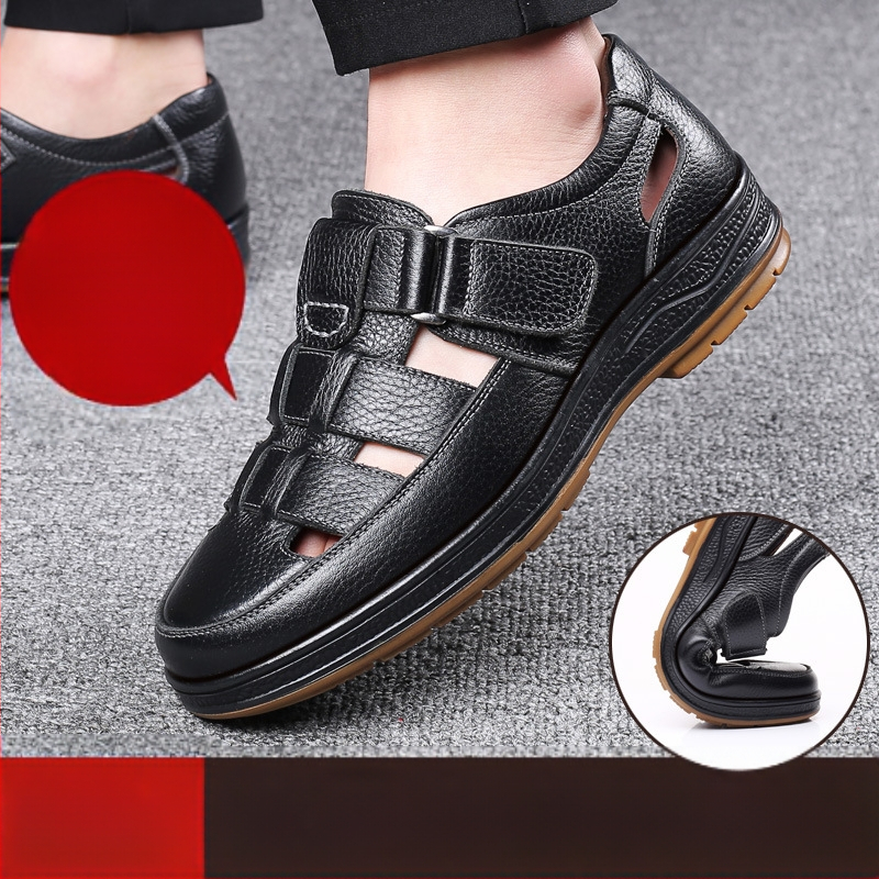 Generácia letných nových pánskych mäkkých kožených topánok s dutými dierkami, sandálov, ležérnych sandálov s hovädzou špičkou.