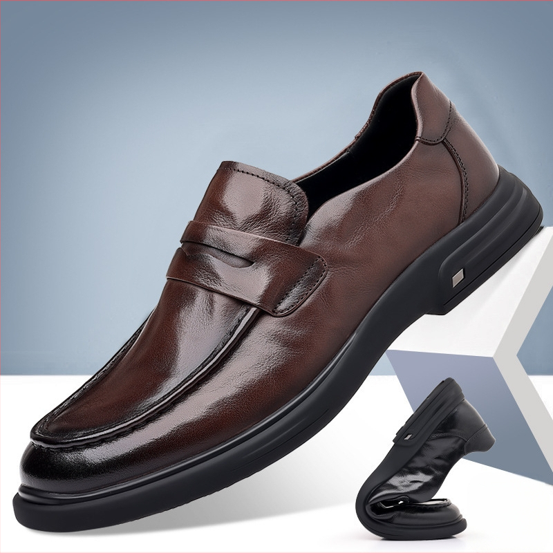 Proljetne luksuzne muške cipele 2025. Nove poslovne ležerne kožne cipele od prave kože za srednje godine, formalne uredske mokasine za tate