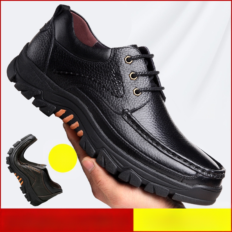 Pánske jarné šnurovacie topánky z hovädzej kože, ležérne, z pravej kože, hrubá podrážka, mäkká podrážka, pre stredného a staršieho otca