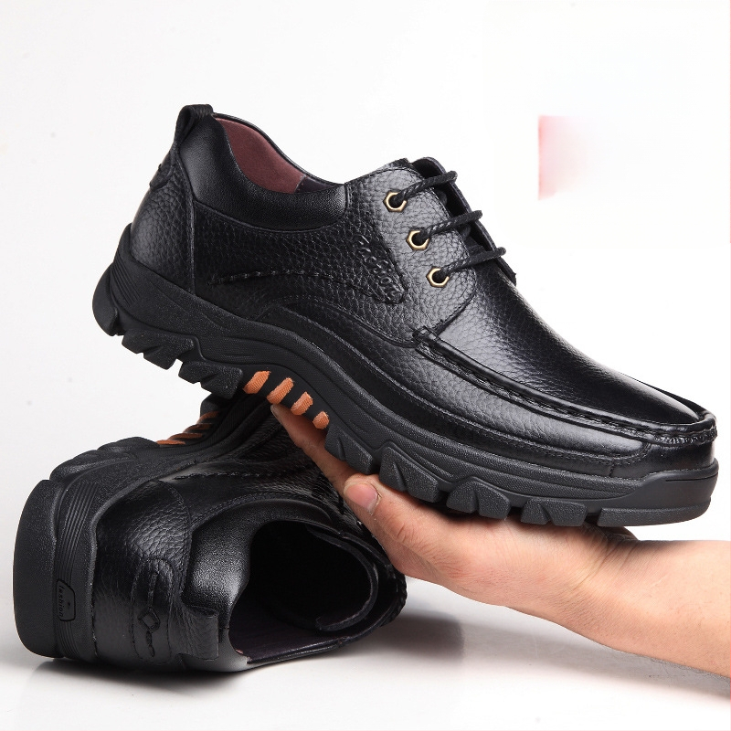 Pánske jarné šnurovacie topánky z hovädzej kože, ležérne, z pravej kože, hrubá podrážka, mäkká podrážka, pre stredného a staršieho otca