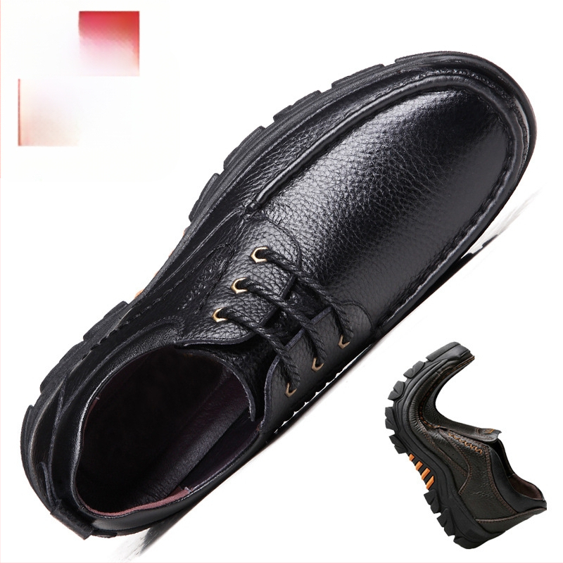 Pánske jarné šnurovacie topánky z hovädzej kože, ležérne, z pravej kože, hrubá podrážka, mäkká podrážka, pre stredného a staršieho otca