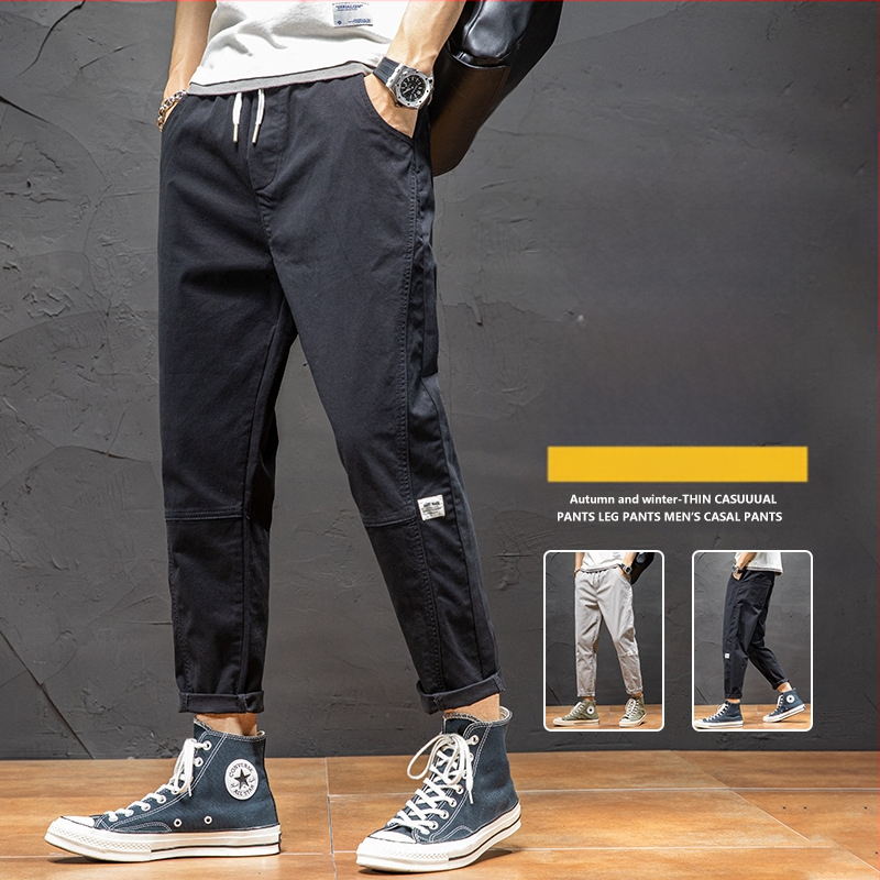 Ležerne hlače za muškarce 2024. Nova ljetna tanka, široka ravna radna odjeća, moderne elastične, svestrane dječje hlače s devet točaka