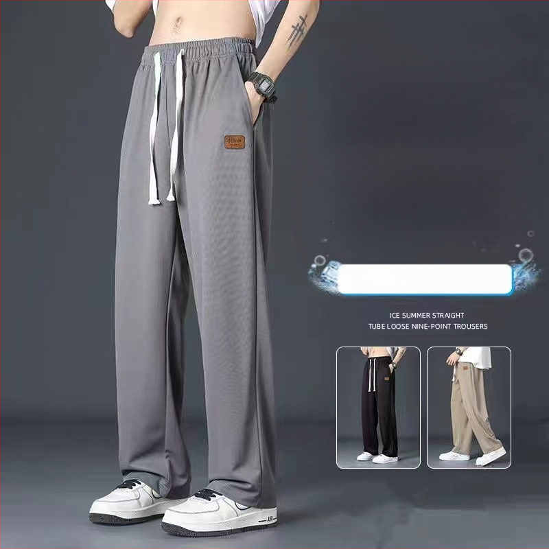 Hlače od ledene svile Muške ljetne odijelne hlače Muške ljetne tanke široke ležerne ravne hlače Visokokvalitetne hlače s privjeskom