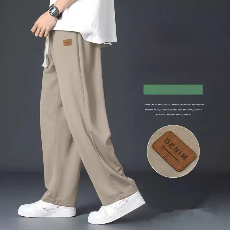 Hlače od ledene svile Muške ljetne odijelne hlače Muške ljetne tanke široke ležerne ravne hlače Visokokvalitetne hlače s privjeskom