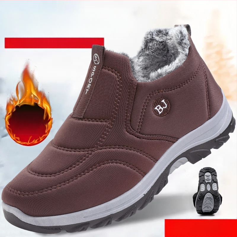 Зимни обувки от заешка кожа, стари пекински плат, мъжки памучни обувки с поларена подплата, удебеляващи кухненски водоустойчиви и устойчиви на износване работни топли обувки