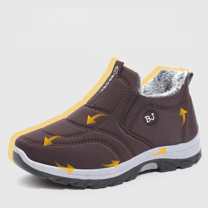 Зимни обувки от заешка кожа, стари пекински плат, мъжки памучни обувки с поларена подплата, удебеляващи кухненски водоустойчиви и устойчиви на износване работни топли обувки