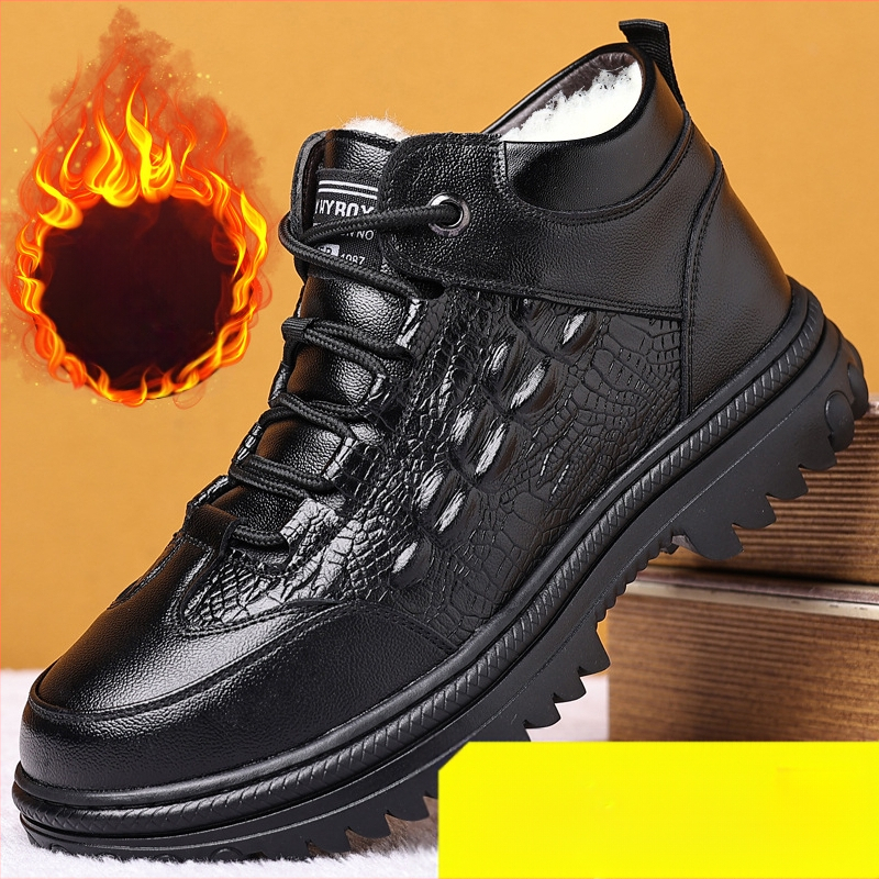 Zimné nové vlnené teplé bavlnené čižmy pánske vysoké zahustené pánske bavlnené topánky s hrubým spodkom, odolné proti opotrebovaniu, snehové čižmy s flísovou podšívkou, teplé topánky