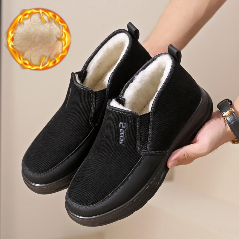 Bavlnené topánky Pánske zimné flísové podšívky, zahustené, nové snehové topánky 2024, pánske topánky pre stredný a starších mužov, krátke čižmy, teplé staré pekingské topánky