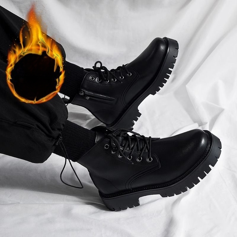 Vyriški rudeniniai batai su užtrauktuku už šoną, juodi, darbiniai, aukštakulniai, britiško stiliaus, paaukštinti vidutinio aukščio riterio batai