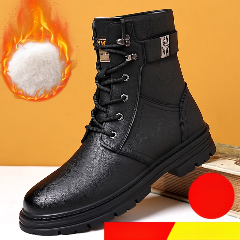 Martin čizme Muške zimske tople vunene pamučne čizme Britanski stil Vintage muške kožne čizme s flis podstavom Visoke čizme za alat