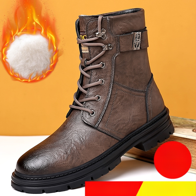 Martin čizme Muške zimske tople vunene pamučne čizme Britanski stil Vintage muške kožne čizme s flis podstavom Visoke čizme za alat