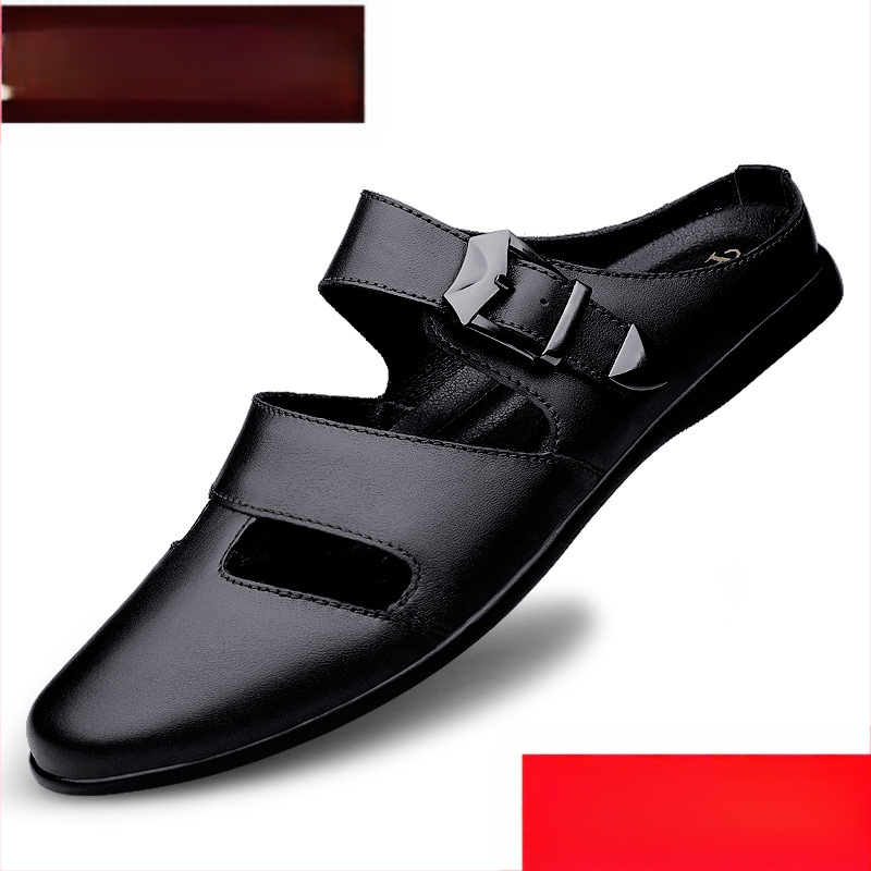 Nahast meeste sandaalid, pluss-suurus 45, äriklassi nahast kingad, meeste 46, õõnesauguga kingad, meeste suvised hingavad sandaalid