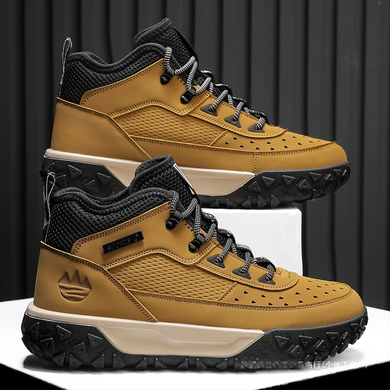 Pánske horolezecké topánky, jesenné, nové, odolné proti oderu, hrubá podrážka, protišmykové, outdoorové športy, ochrana práce, nepremokavé, kožené, vysoké topánky