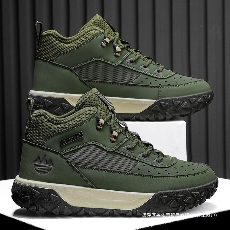 Pánske horolezecké topánky, jesenné, nové, odolné proti oderu, hrubá podrážka, protišmykové, outdoorové športy, ochrana práce, nepremokavé, kožené, vysoké topánky