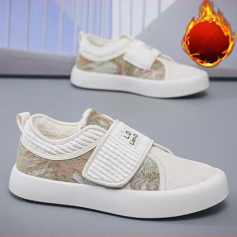 Zimné bavlnené topánky Pánske topánky s flísovou podšívkou, teplé študentské topánky, pánske trendy tínedžerské vrchné oblečenie, protišmykové športové látkové topánky