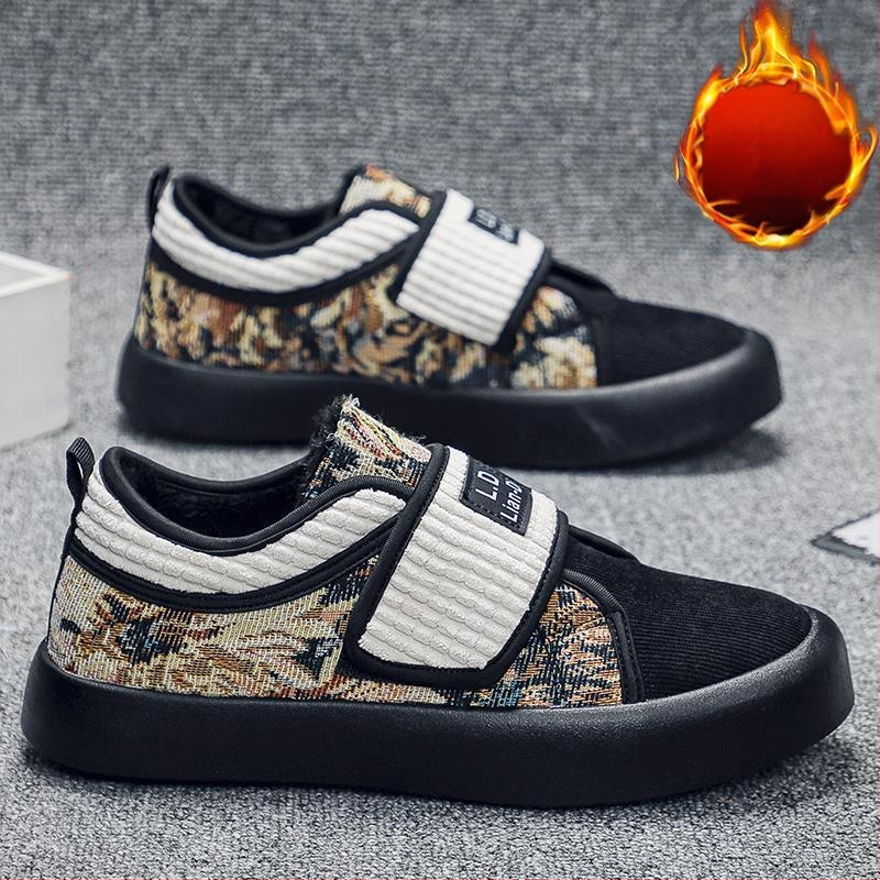 Zimné bavlnené topánky Pánske topánky s flísovou podšívkou, teplé študentské topánky, pánske trendy tínedžerské vrchné oblečenie, protišmykové športové látkové topánky