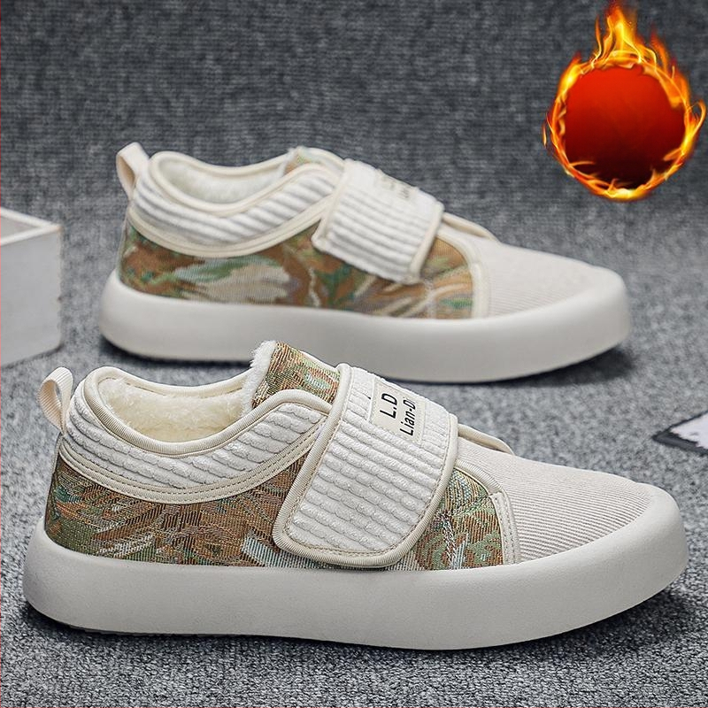 Zimné bavlnené topánky Pánske topánky s flísovou podšívkou, teplé študentské topánky, pánske trendy tínedžerské vrchné oblečenie, protišmykové športové látkové topánky