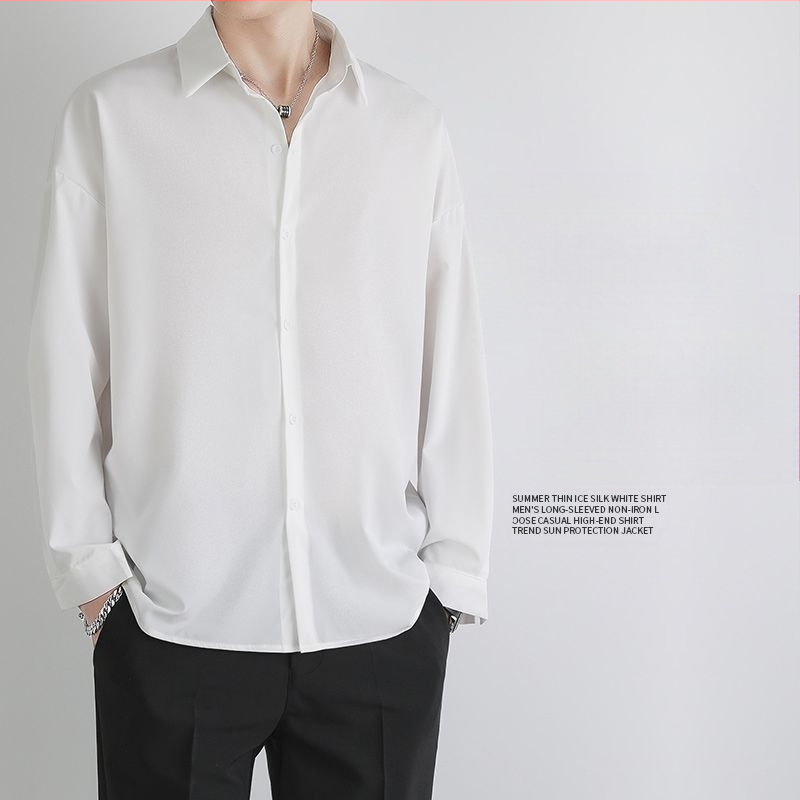 Slim Drape fekete ing férfi hosszú ujjú tavaszi, őszi és nyári luxus jóképű férfi lezser férfi fehér ing divatos