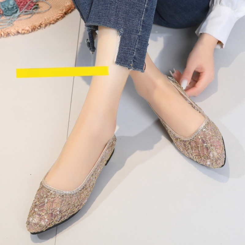 Cezhraničný zahraničný obchod, dámske letné topánky plus size, nové duté sieťované módne špicaté ležérne ploché fazuľové topánky veľkoobchod