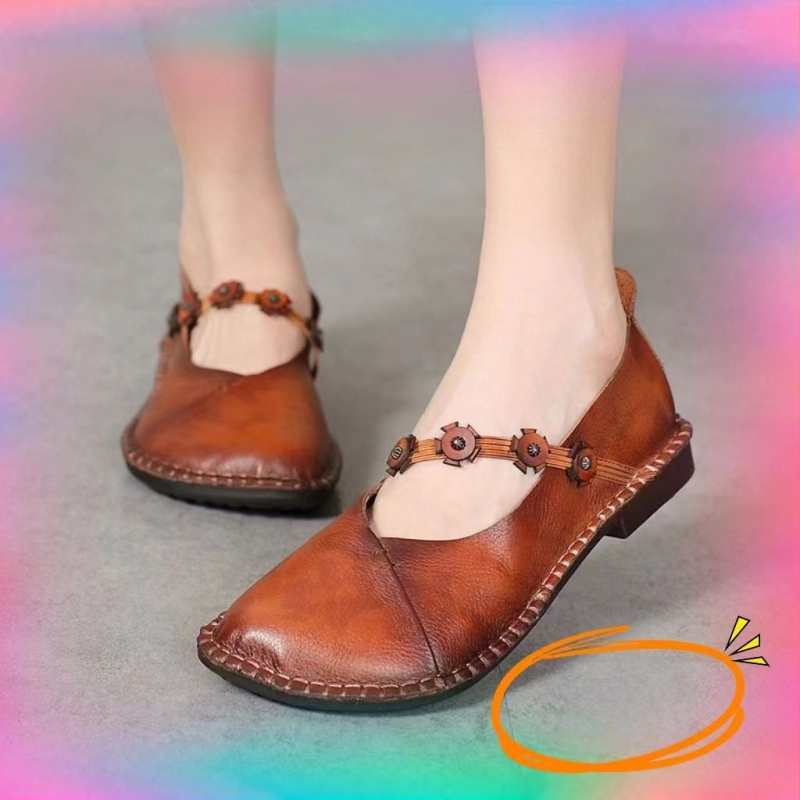 2024 Proljeće i ljeto Nove ženske cipele u retro etničkom stilu s mekim potplatom i mekom površinom, ležerne cipele od prave kože u Guangzhouu, veleprodaja ženskih cipela od prave kože