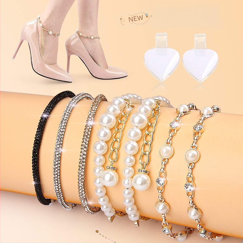 Perlų deimantinė grandinėlė Deimantiniai raišteliai be aukštakulnių batelių be kulno, raišteliai su apsauga nuo kritimo ant kulno