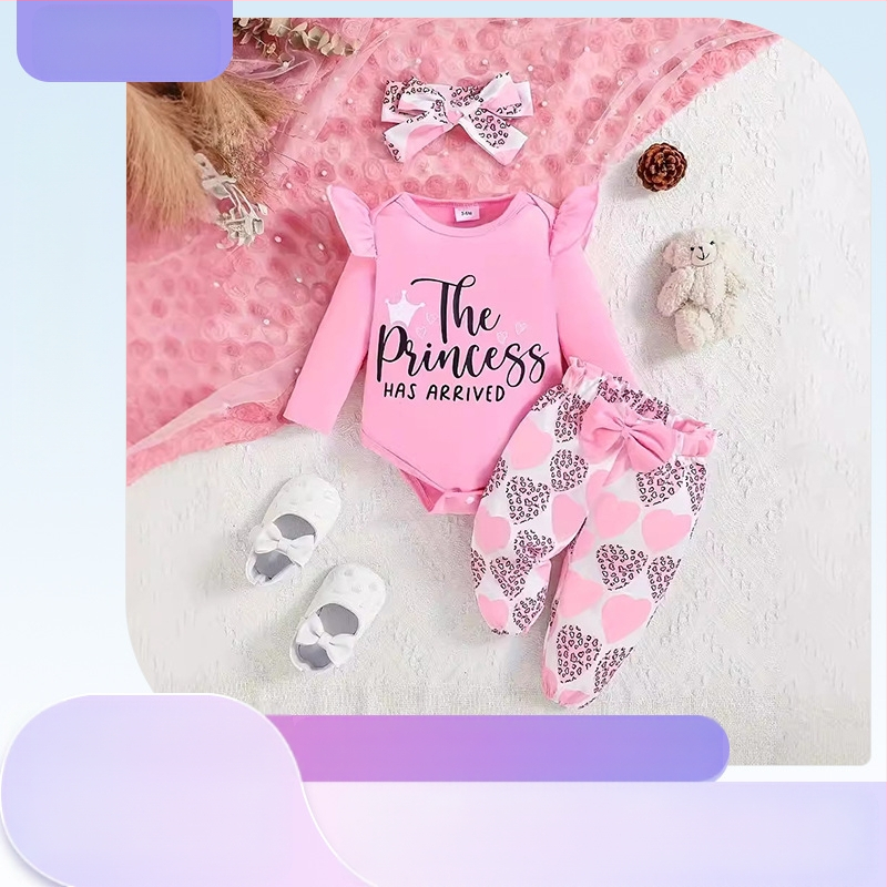 Dječja odjeća, majica dugih rukava za bebe za proljeće i jesen, ljubavne hlače s maramom za glavu, set od tri dijela