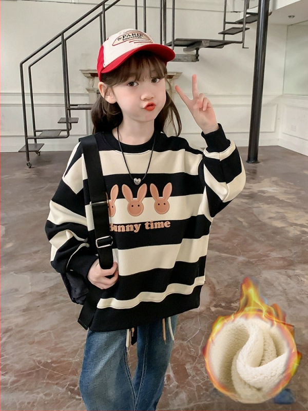 Суитшърт за момичета, пролет/есен 2024, нов стил, среден и голям размер, детски, пролет/есен/зима, кадифен, свободен, за електронна търговия, трансгранична търговия