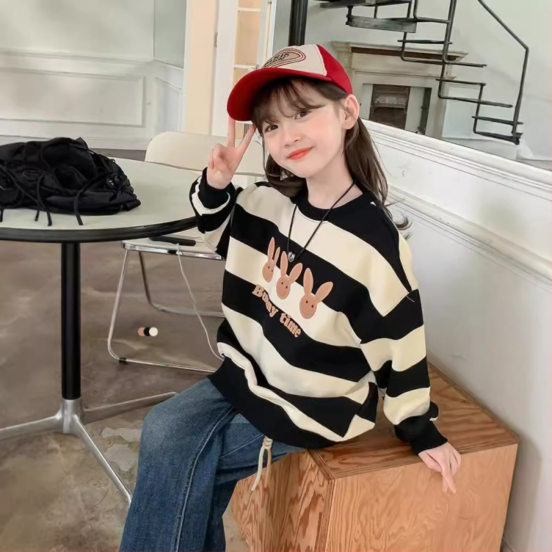 Суитшърт за момичета, пролет/есен 2024, нов стил, среден и голям размер, детски, пролет/есен/зима, кадифен, свободен, за електронна търговия, трансгранична търговия