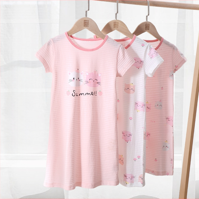 Tüdrukute öösärk suvine õhuke lühikeste varrukatega pidžaama 2025 uus laste puuvillane koduriiete tüdrukute seelik emale ja tütrele