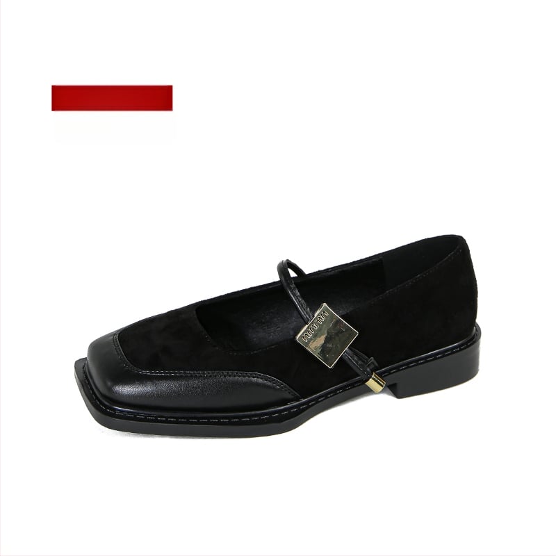 Nové čínske štýlové ploché jednovrstvové topánky s hranatou špičkou, dámske jesenné, univerzálne, francúzske čierne Mary Jane malé kožené topánky, plus veľkosť, dámske topánky 41 až 43