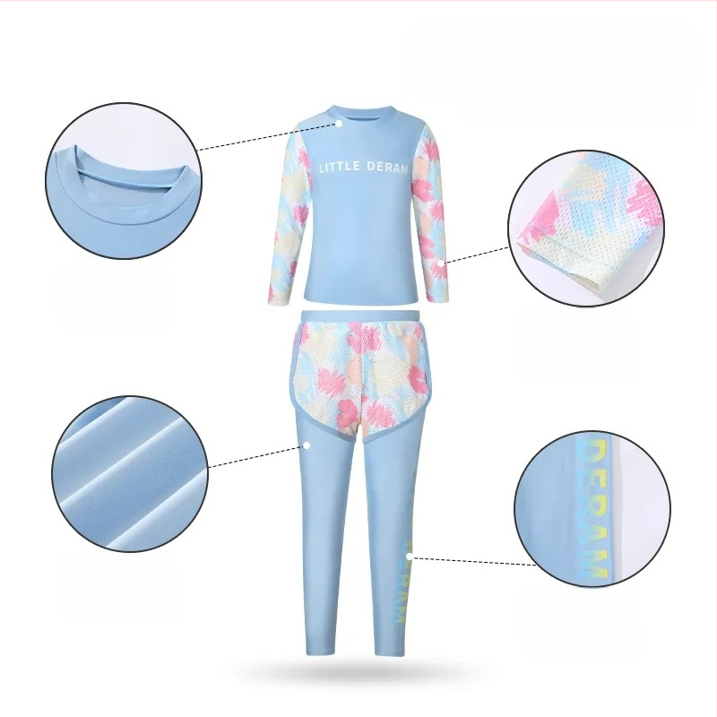 Costume de baie pentru copii pentru fete, mărime mică, medie, mare, costum de baie pentru fete la modă nouă 2025, pantaloni lungi cu mânecă lungă din două piese, costume de baie noi