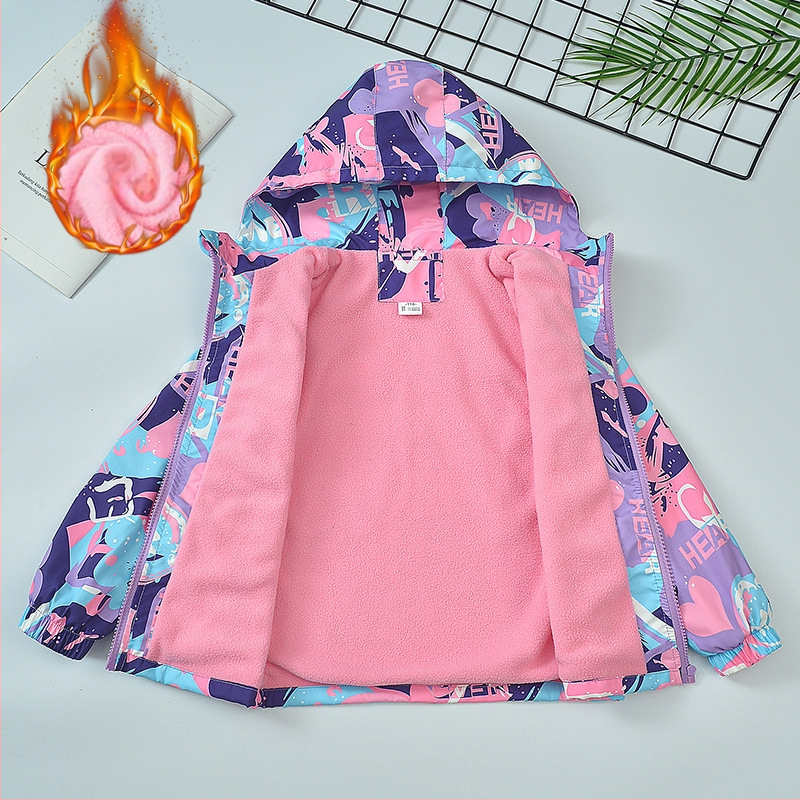 Djevojačka jakna, jednodijelna baršunasta jesensko-zimska plus baršunasta jakna, vjetrootporna, vodootporna, skijaško odijelo s crtanim motivom, jakna s kapuljačom