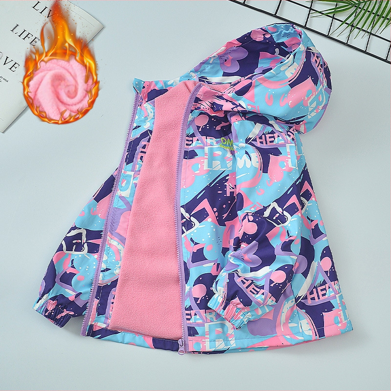 Djevojačka jakna, jednodijelna baršunasta jesensko-zimska plus baršunasta jakna, vjetrootporna, vodootporna, skijaško odijelo s crtanim motivom, jakna s kapuljačom