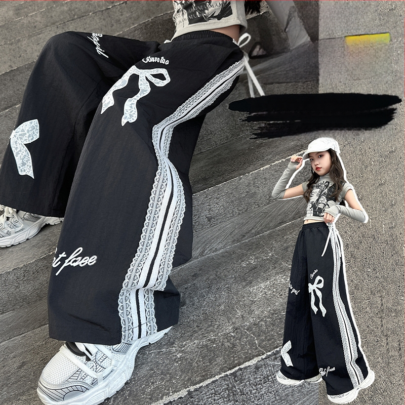 Tüdrukute kevad- ja sügislaiad püksid 2025. aasta uued moodsed Korea stiilis trendikad lahtised vabaaja tänavatantsupüksid vanematele lastele