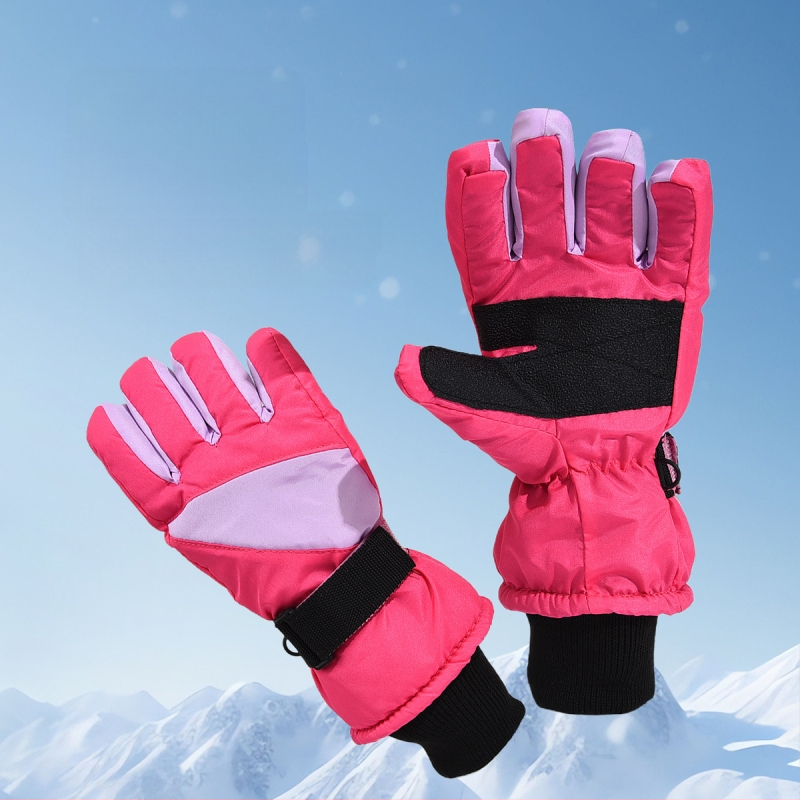 2024 Nové detské protišmykové rukavice s flísovou podšívkou, zahustené dámske lyžiarske rukavice na prsty, zimné, vetruodolné, teplé rukavice