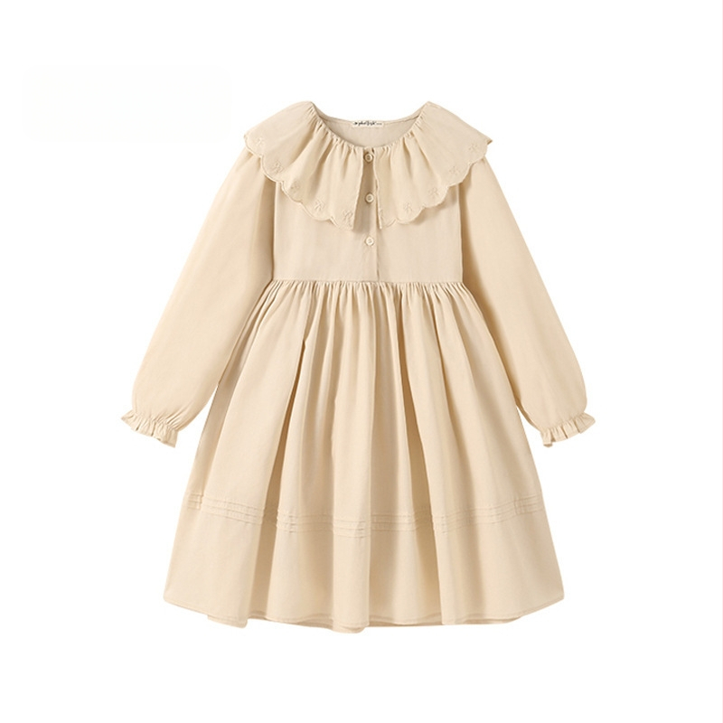 Dievčenské šaty s dlhým rukávom 2025 Jarné nové kórejské detské šaty s klopou, francúzska princezná, bavlnené veľké detské šaty