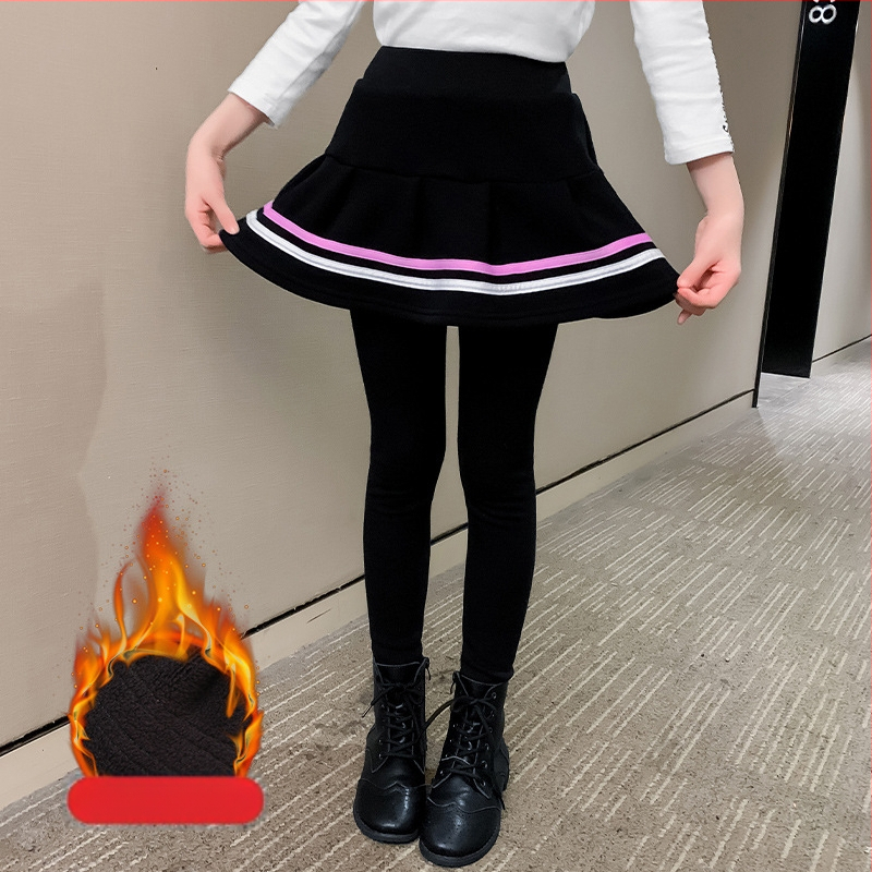 Dievčenské nohavice, sukňa, zamat, hrubé zimné oblečenie, vrchné nohavice, detské legíny, nové 2022, veľkosť L, detské čierne culottes